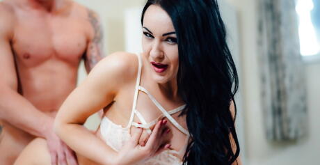 Sultry british dark hair Carmel Cox fucked by big cock after good suck 